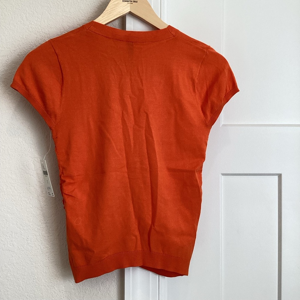 Anthropologie Cardigan Ruched Short-Sleeve V-Neck Sweater NEW Orange - Picture 9 of 12